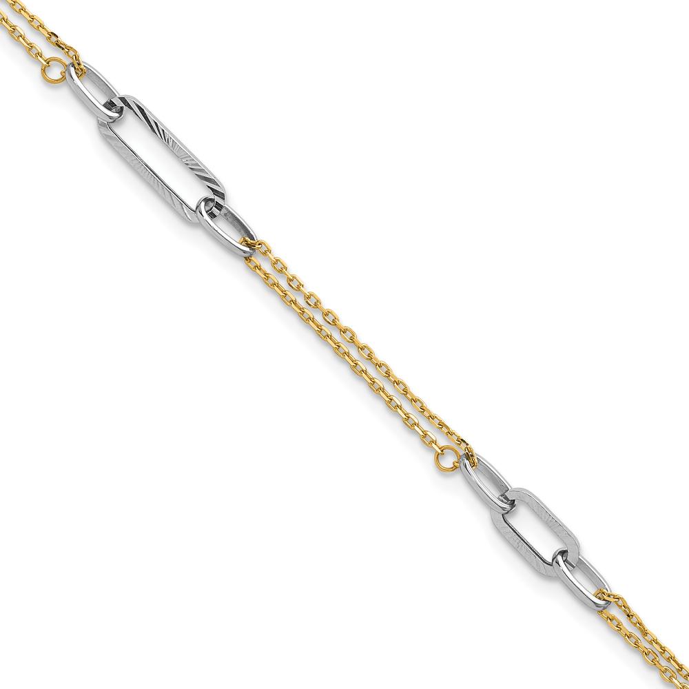 14K Two-Tone Polished and Diamond-Cut 3-Station Bracelet with 0.75" Extender by Oro Pregiato