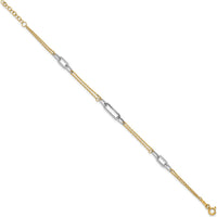14K Two-Tone Polished and Diamond-Cut 3-Station Bracelet with 0.75" Extender by Oro Pregiato