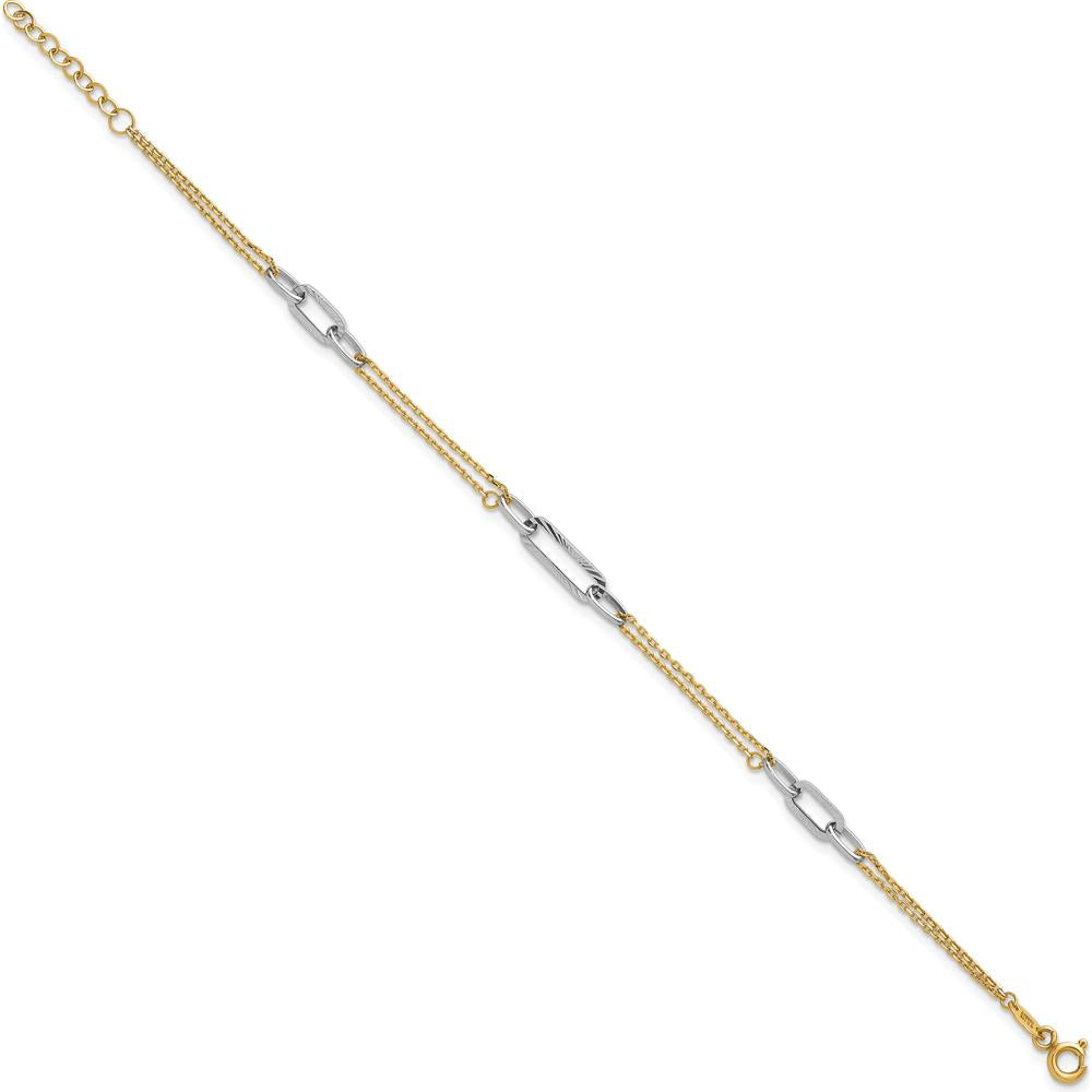 14K Two-Tone Polished and Diamond-Cut 3-Station Bracelet with 0.75" Extender by Oro Pregiato