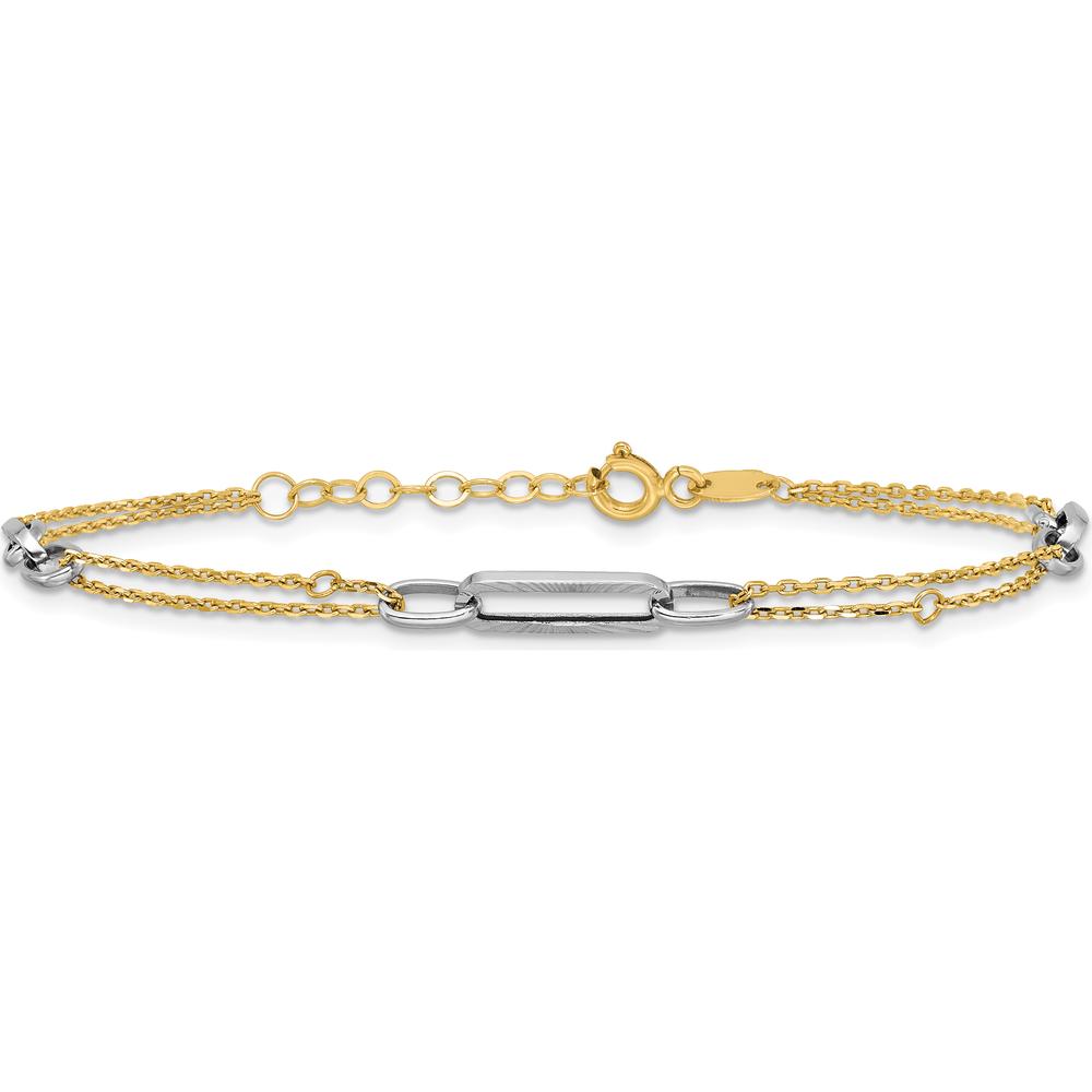 14K Two-Tone Polished and Diamond-Cut 3-Station Bracelet with 0.75" Extender by Oro Pregiato