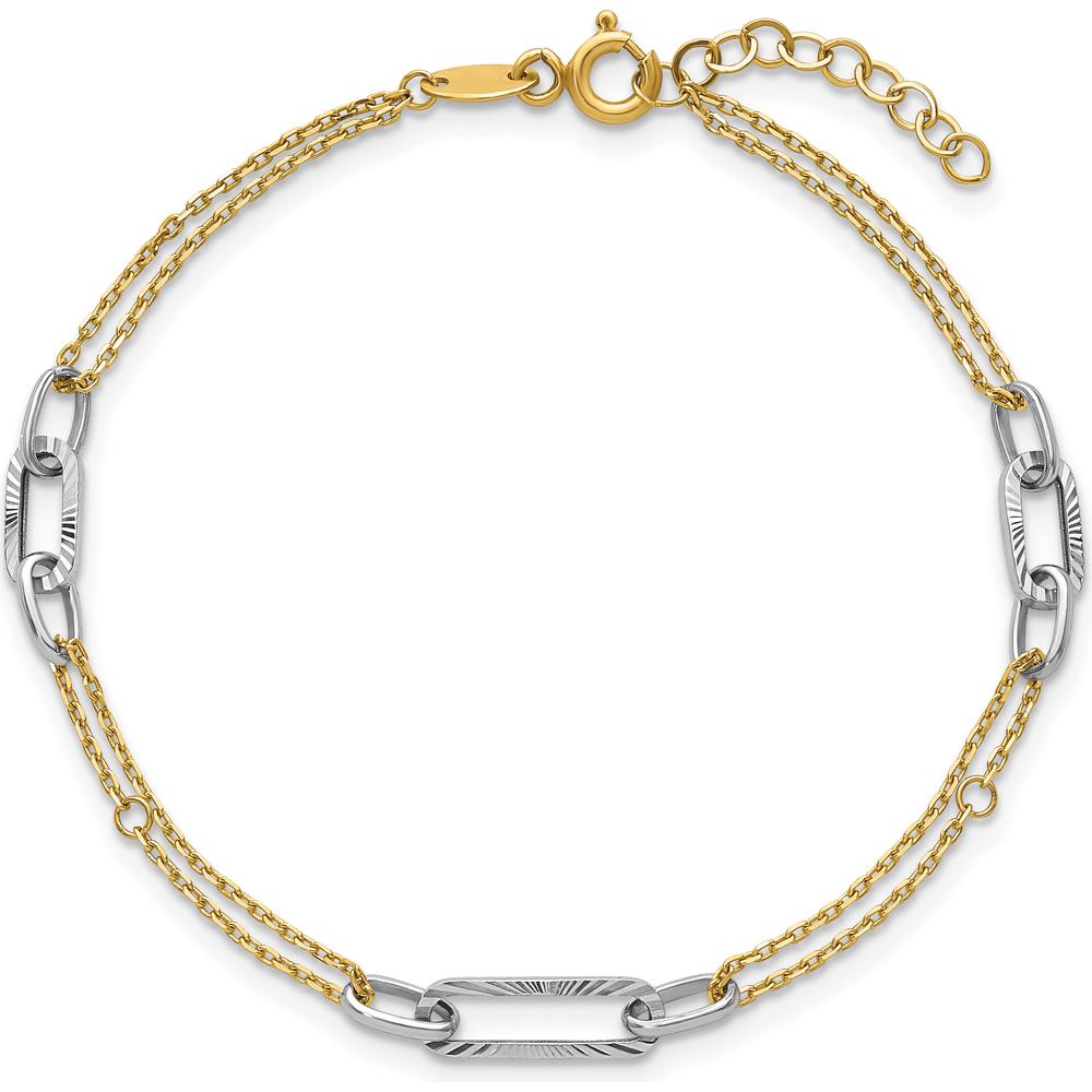 14K Two-Tone Polished and Diamond-Cut 3-Station Bracelet with 0.75" Extender by Oro Pregiato