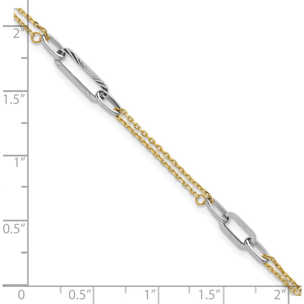 14K Two-Tone Polished and Diamond-Cut 3-Station Bracelet with 0.75" Extender by Oro Pregiato