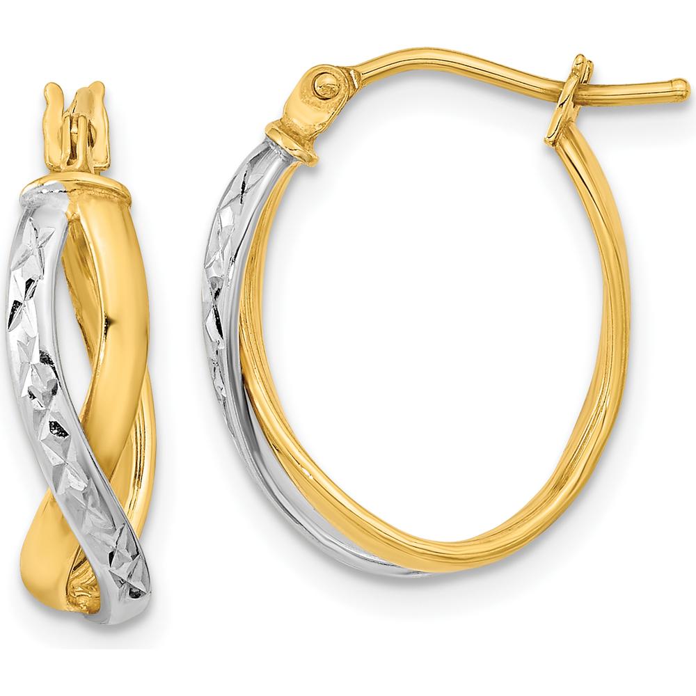 14K Two-Tone Polished and Diamond-Cut Hoop Earrings - 20.6mm Length, 5.55mm Thickness by 0
