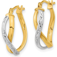 14K Two-Tone Polished and Diamond-Cut Hoop Earrings - 20.6mm Length, 5.55mm Thickness by 0