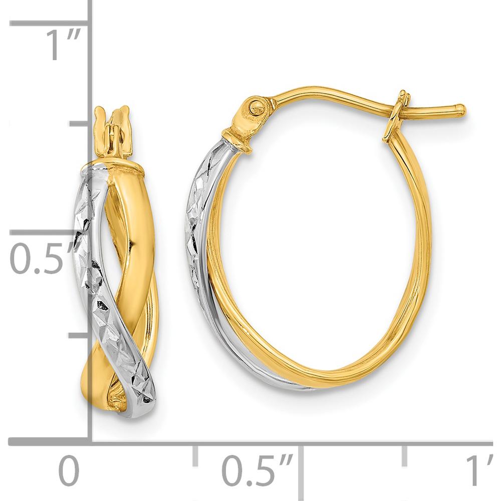 14K Two-Tone Polished and Diamond-Cut Hoop Earrings - 20.6mm Length, 5.55mm Thickness by 0