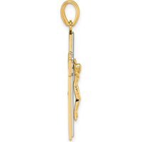 14K Two-Tone Polished and Satin Crucifix Pendant - Faithful Religious Symbol by Oro Pregiato