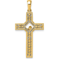 14K Two-Tone Polished and Satin Crucifix Pendant - Faithful Religious Symbol by Oro Pregiato