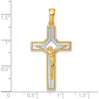 14K Two-Tone Polished and Satin Crucifix Pendant - Faithful Religious Symbol by Oro Pregiato