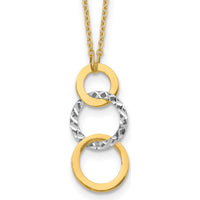 14K Two-Tone Polished and Textured 3-Circle Dangle Necklace - 17" Length by 0
