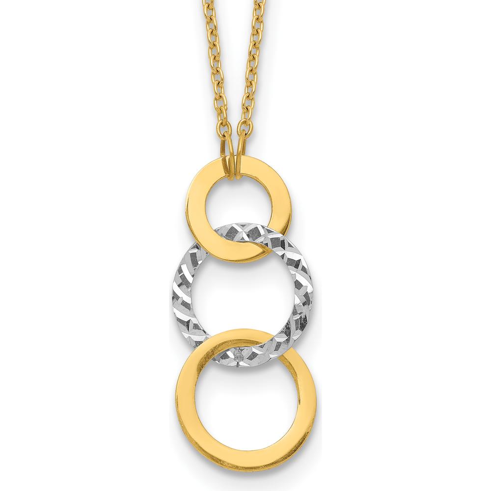 14K Two-Tone Polished and Textured 3-Circle Dangle Necklace - 17" Length by 0