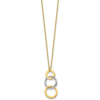 14K Two-Tone Polished and Textured 3-Circle Dangle Necklace - 17" Length by 0