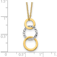 14K Two-Tone Polished and Textured 3-Circle Dangle Necklace - 17" Length by 0