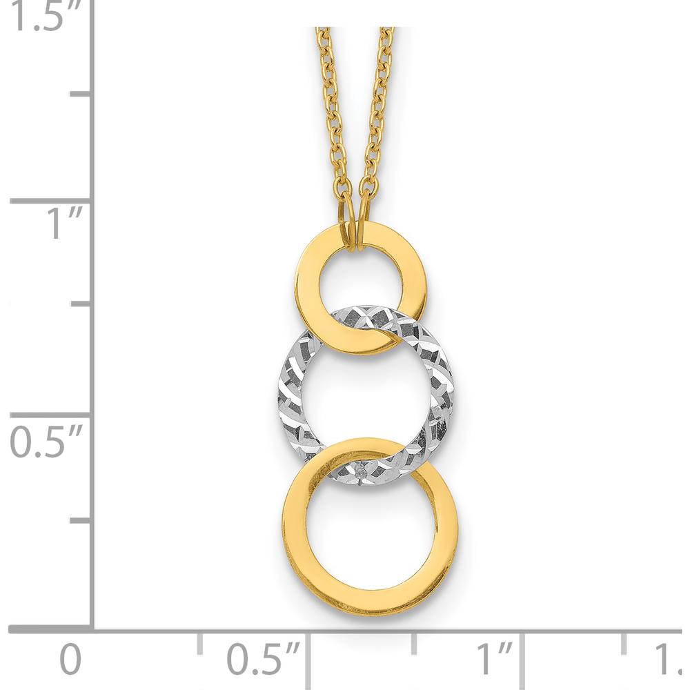14K Two-Tone Polished and Textured 3-Circle Dangle Necklace - 17" Length by 0