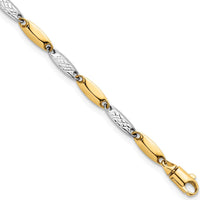 14K Two-Tone Polished and Textured Fancy Marquise Link Bracelet - 7.5" Length by 0
