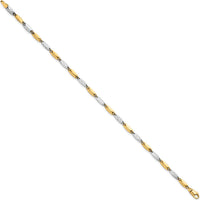 14K Two-Tone Polished and Textured Fancy Marquise Link Bracelet - 7.5" Length by 0