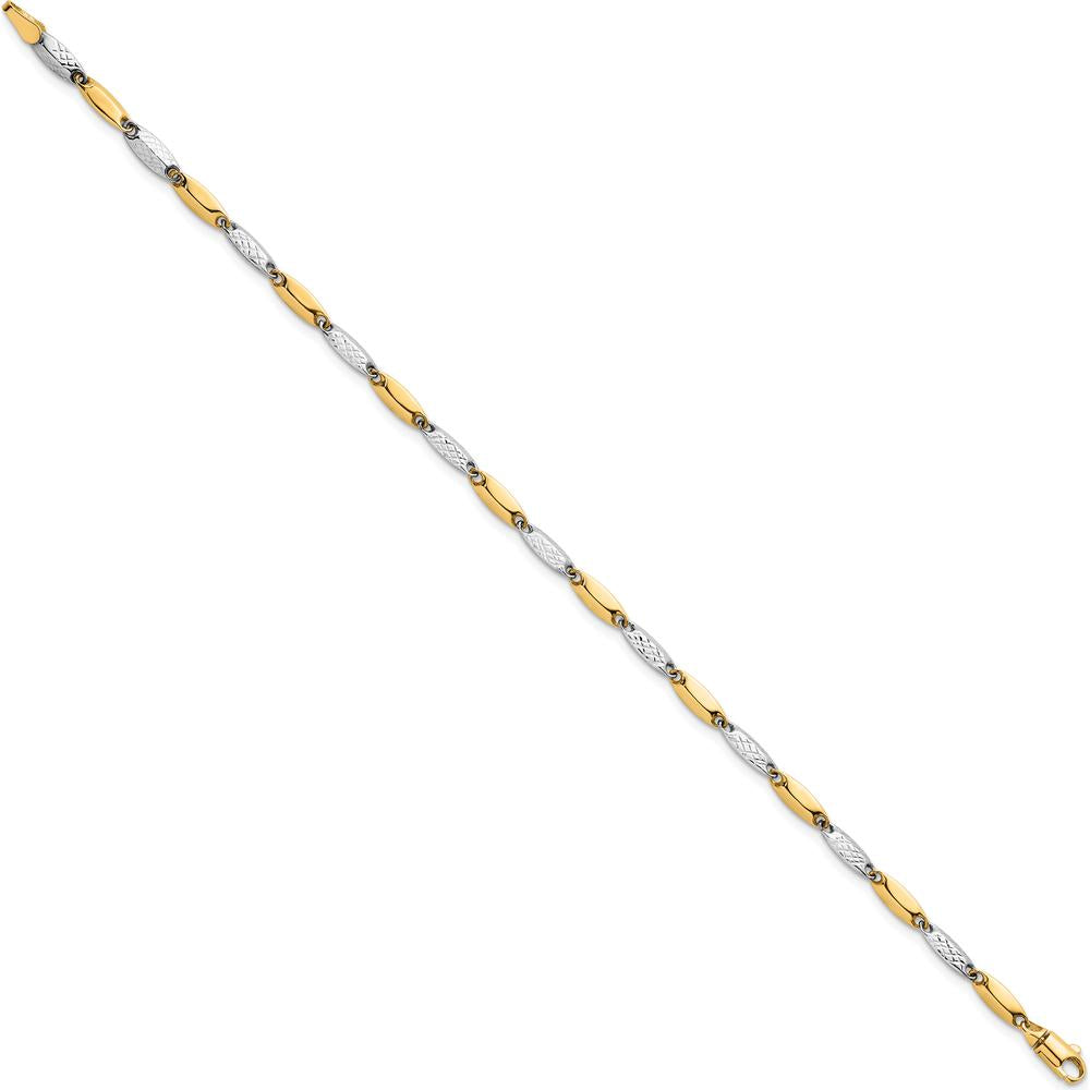 14K Two-Tone Polished and Textured Fancy Marquise Link Bracelet - 7.5" Length by 0