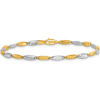 14K Two-Tone Polished and Textured Fancy Marquise Link Bracelet - 7.5" Length by 0