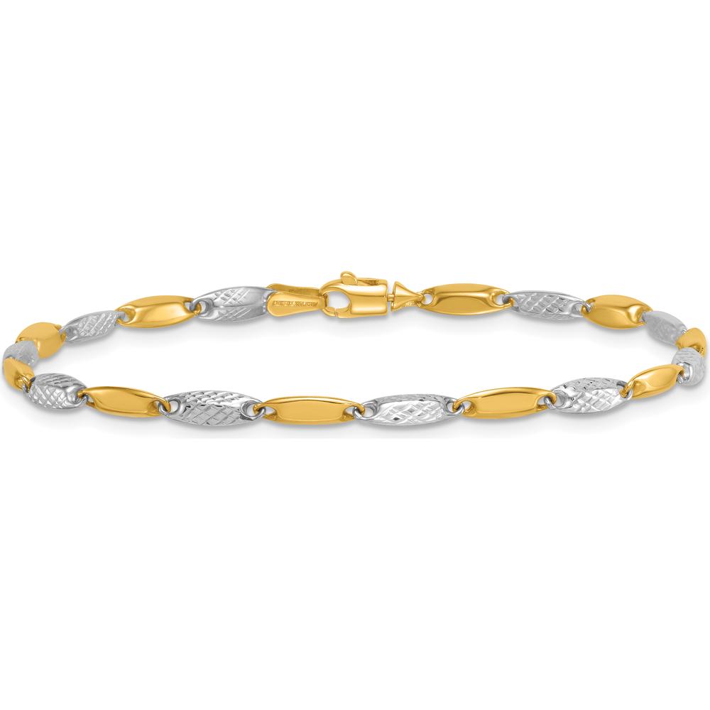 14K Two-Tone Polished and Textured Fancy Marquise Link Bracelet - 7.5" Length by 0