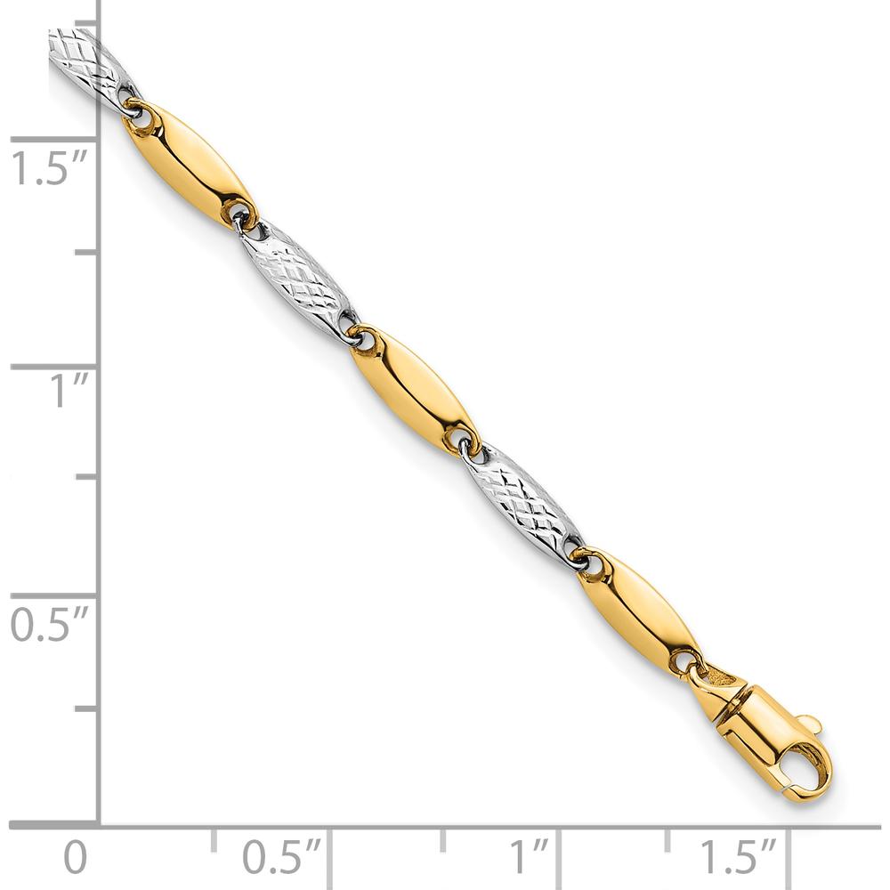 14K Two-Tone Polished and Textured Fancy Marquise Link Bracelet - 7.5" Length by 0