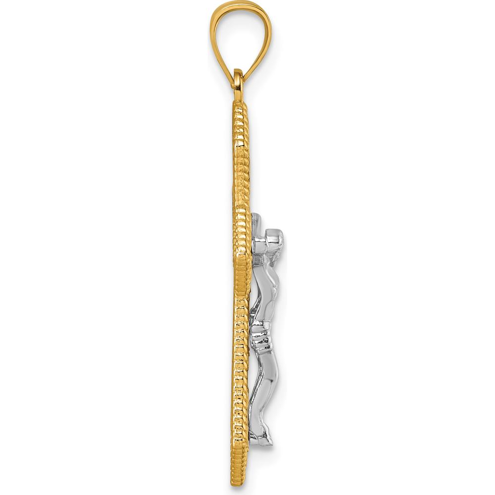 14K Two-Tone Polished and Textured Filigree Passion Crucifix Pendant - 37.2mm Length by Oro Pregiato