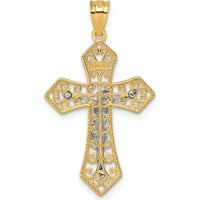 14K Two-Tone Polished and Textured Filigree Passion Crucifix Pendant - 37.2mm Length by Oro Pregiato