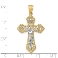 14K Two-Tone Polished and Textured Filigree Passion Crucifix Pendant - 37.2mm Length by Oro Pregiato