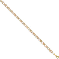 14K Two-Tone Polished and Textured Oval Link Bracelet - 7.25" Length by 0