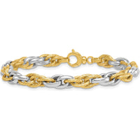 14K Two-Tone Polished and Twisted 6.5mm Lightweight Fancy Rope Link Bracelet - 7" Length by 0