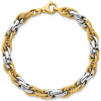 14K Two-Tone Polished and Twisted 6.5mm Lightweight Fancy Rope Link Bracelet - 7" Length by 0