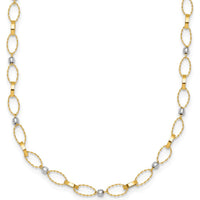 14K Two-Tone Polished and Twisted Fancy Oval Links Necklace with Faceted Beads - 18 Inches by 0