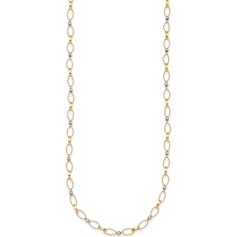 14K Two-Tone Polished and Twisted Fancy Oval Links Necklace with Faceted Beads - 18 Inches by 0