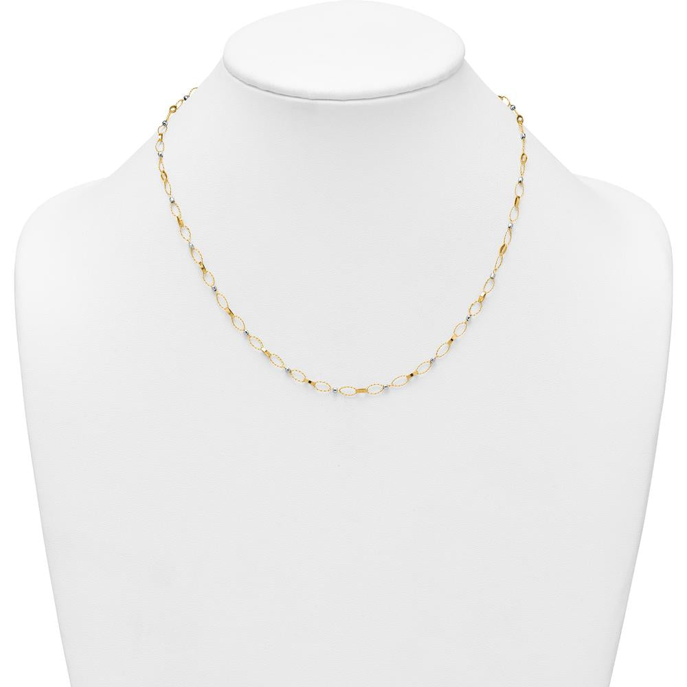 14K Two-Tone Polished and Twisted Fancy Oval Links Necklace with Faceted Beads - 18 Inches by 0