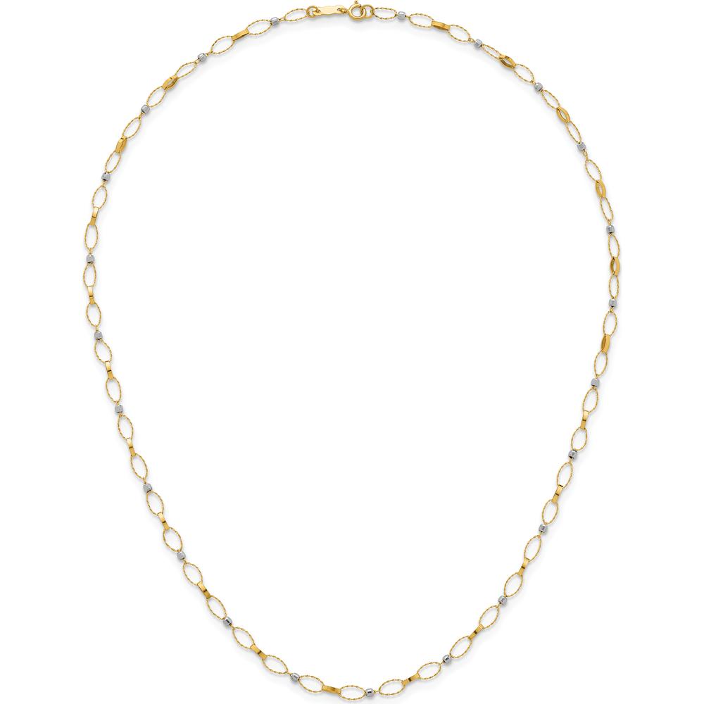 14K Two-Tone Polished and Twisted Fancy Oval Links Necklace with Faceted Beads - 18 Inches by 0