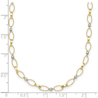 14K Two-Tone Polished and Twisted Fancy Oval Links Necklace with Faceted Beads - 18 Inches by 0
