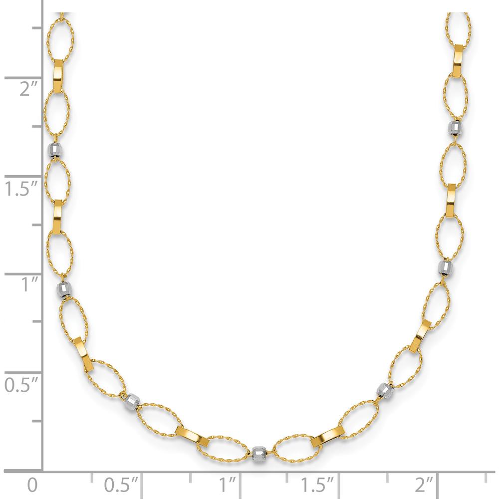 14K Two-Tone Polished and Twisted Fancy Oval Links Necklace with Faceted Beads - 18 Inches by 0