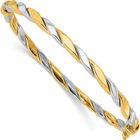 14K Two-Tone Polished and Twisted Oval Bangle Bracelet - 3.50mm Width by Oro Pregiato