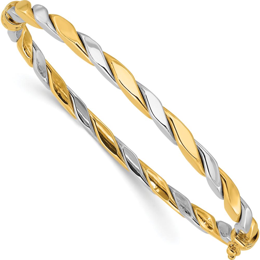 14K Two-Tone Polished and Twisted Oval Bangle Bracelet - 3.50mm Width by Oro Pregiato