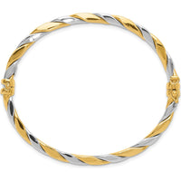 14K Two-Tone Polished and Twisted Oval Bangle Bracelet - 3.50mm Width by Oro Pregiato