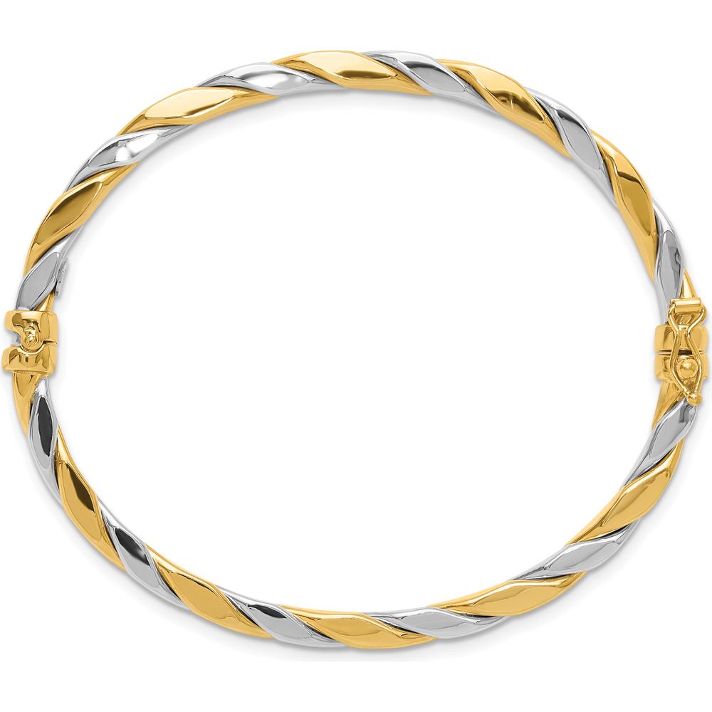 14K Two-Tone Polished and Twisted Oval Bangle Bracelet - 3.50mm Width by Oro Pregiato
