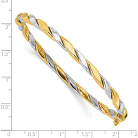 14K Two-Tone Polished and Twisted Oval Bangle Bracelet - 3.50mm Width by Oro Pregiato