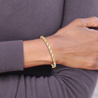 14K Two-Tone Polished and Twisted Oval Bangle Bracelet - 3.50mm Width by Oro Pregiato