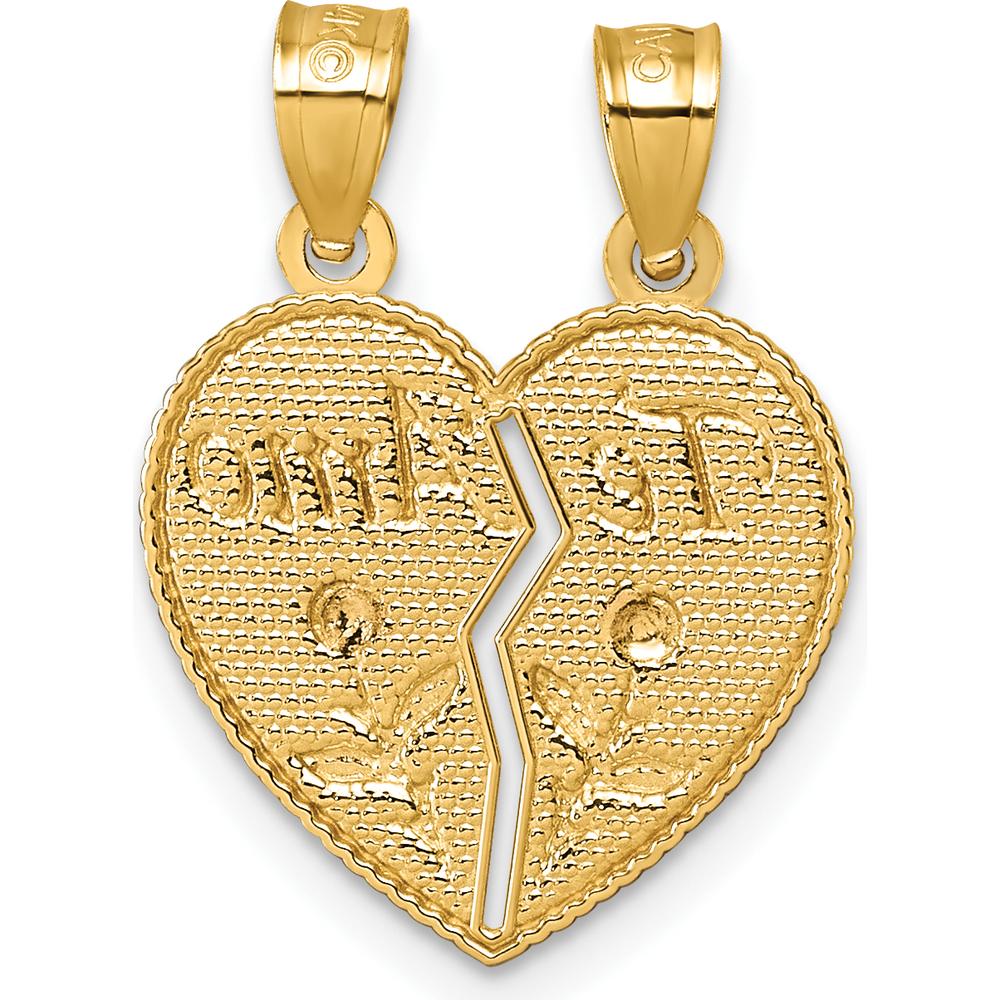 14K Two-Tone Polished Break-Apart Heart Pendant with "Te Amo" and Roses - A Symbol of Love by Oro Pregiato