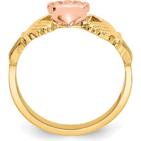 14K Two-Tone Polished Claddagh Ring with Rose Gold Heart and Crown Design by Oro Pregiato