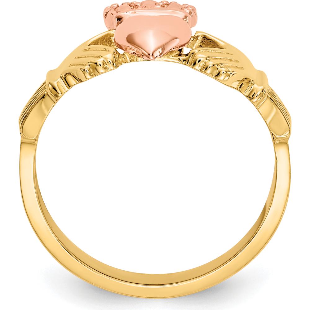 14K Two-Tone Polished Claddagh Ring with Rose Gold Heart and Crown Design by Oro Pregiato