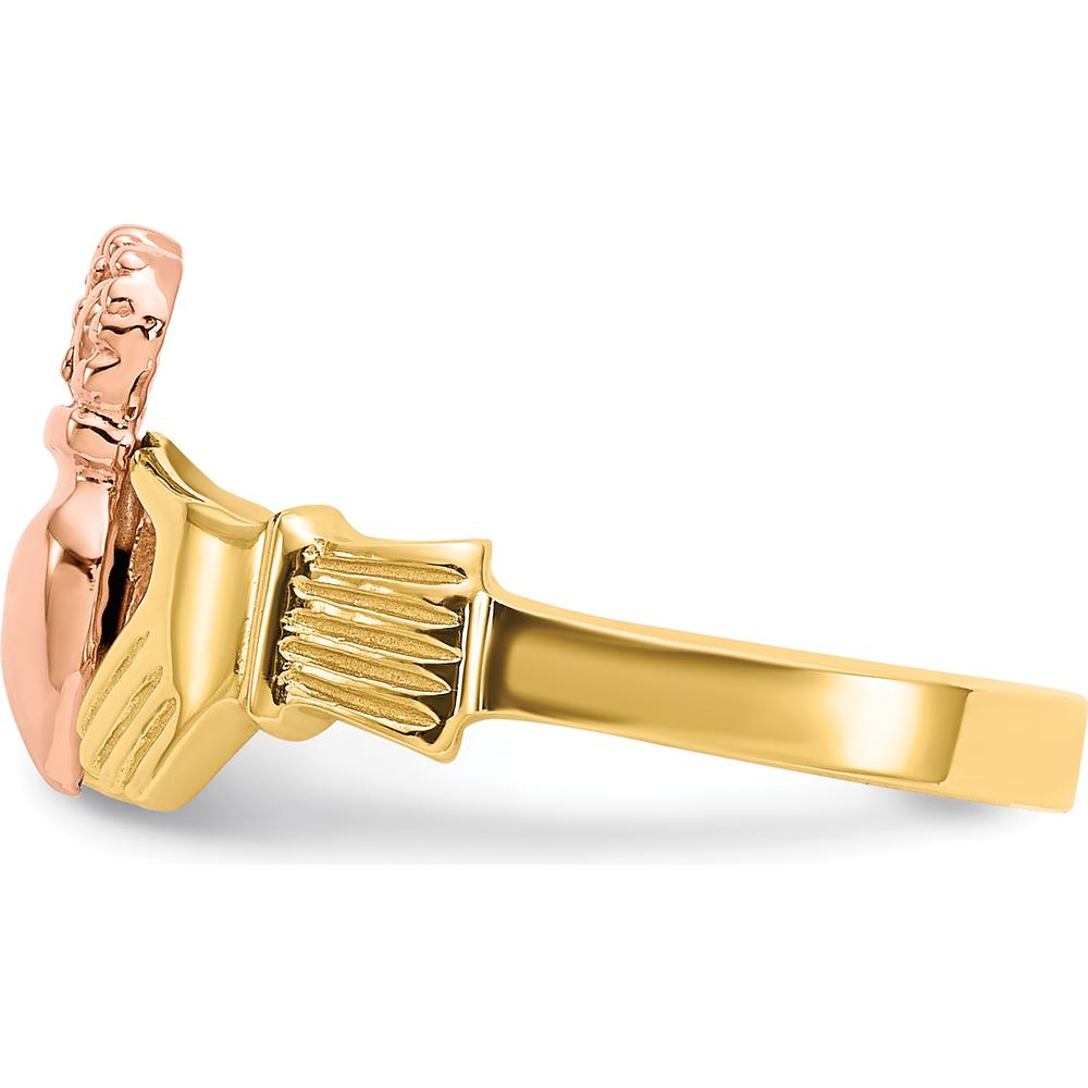 14K Two-Tone Polished Claddagh Ring with Rose Gold Heart and Crown Design by Oro Pregiato