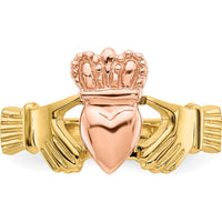 14K Two-Tone Polished Claddagh Ring with Rose Gold Heart and Crown Design by Oro Pregiato