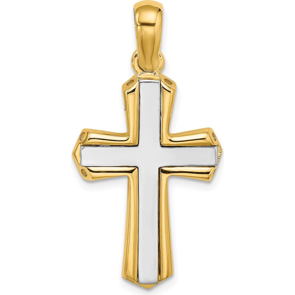 14K Two-Tone Polished Cross Charm Pendant - 27.1mm Length by Oro Pregiato