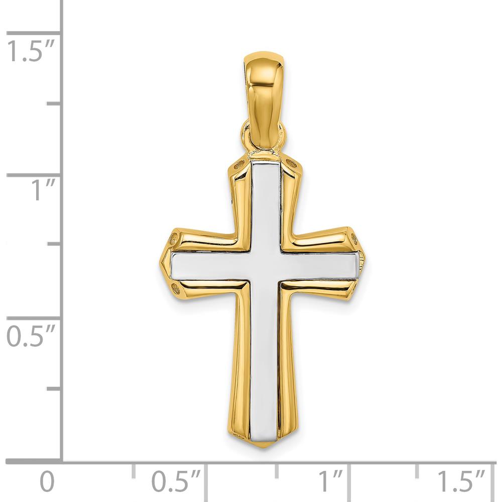 14K Two-Tone Polished Cross Charm Pendant - 27.1mm Length by Oro Pregiato