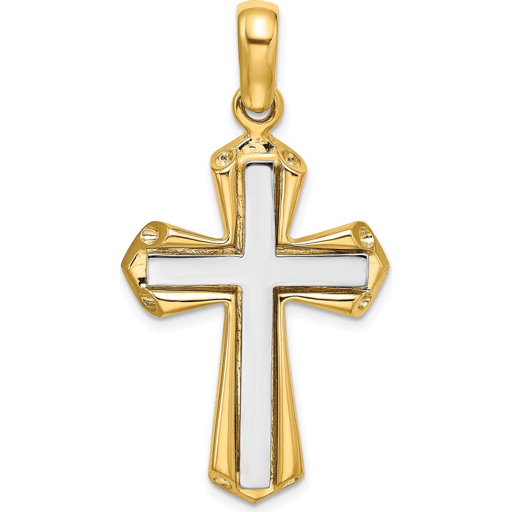 14K Two-Tone Polished Cross Pendant - 32.65mm Length, 23.45mm Width by Oro Pregiato