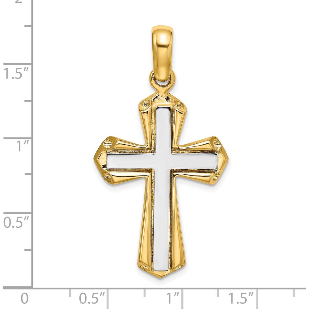 14K Two-Tone Polished Cross Pendant - 32.65mm Length, 23.45mm Width by Oro Pregiato